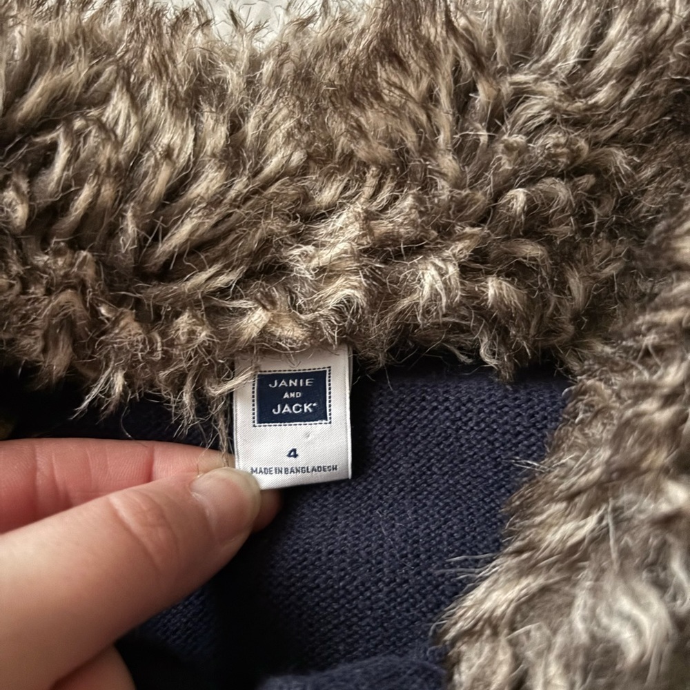 Janie and Jack Navy Sweater with Faux Fur Trim - Picture 2 of 2